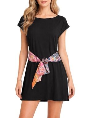 Johnny Was Calme Silk Tie Bamboo Mini Dress Tunic Top